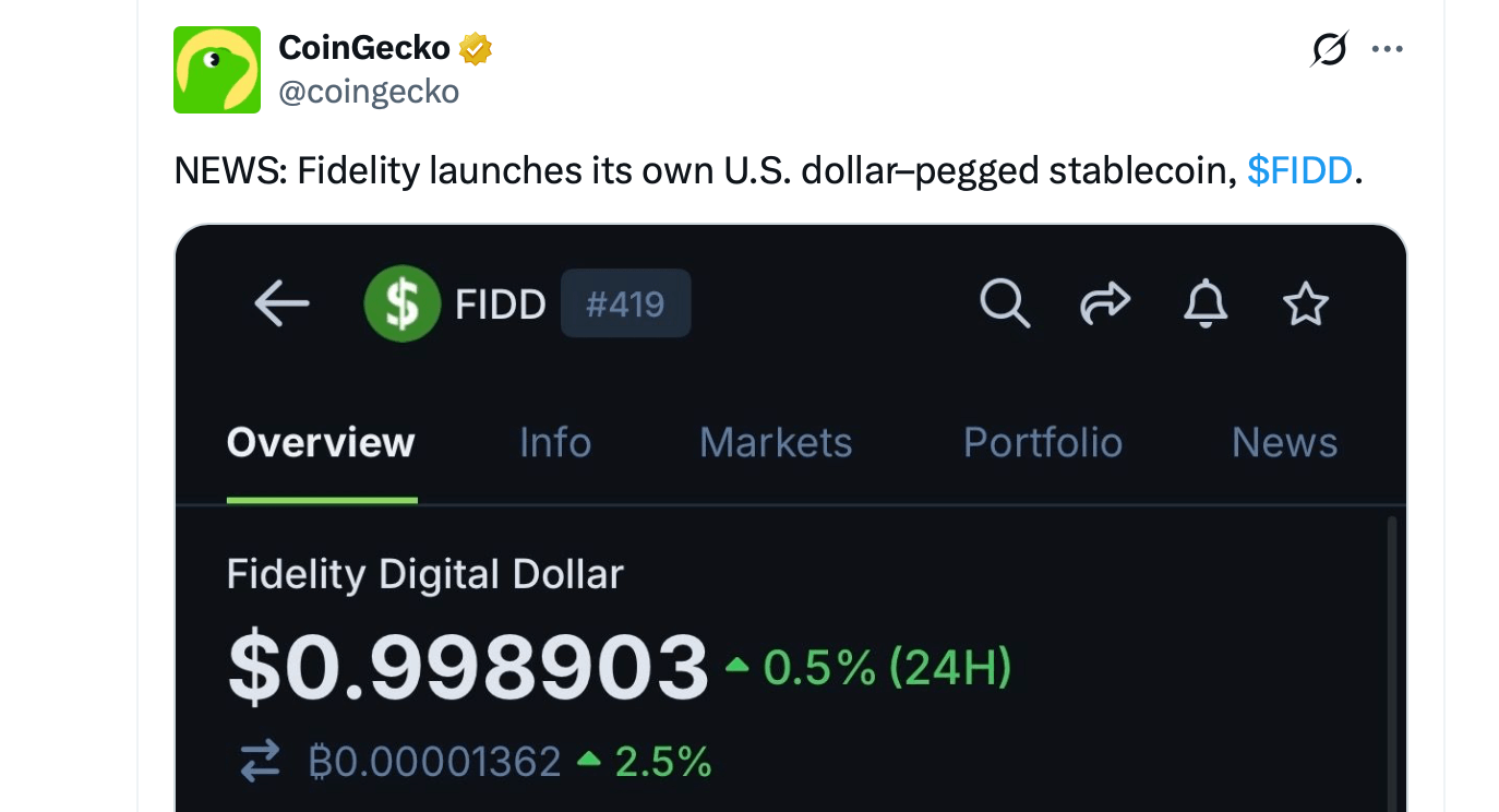 FIDD Ra Mắt — Fidelity Giới Thiệu Đồng Stablecoin Đô La Số Của Họ Vào Thị Trường Tiền Ảo FIDD Ra Mắt — Fidelity Giới Thiệu Đồng Stablecoin Đô La Số Của Họ Vào Thị Trường Tiền Ảo