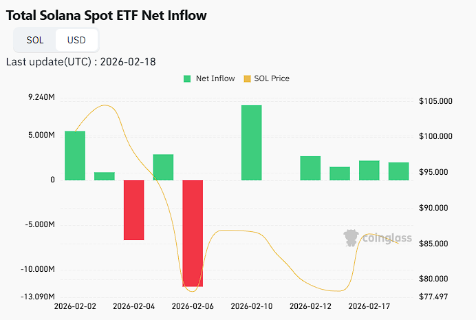 Solana 現貨 ETF 總淨流入 | 資料來源：CoinGlass
