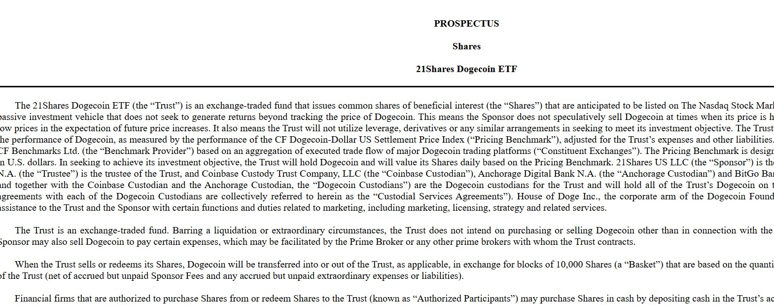 21Shares Dogecoin ETF 424B3 | Source: US SEC