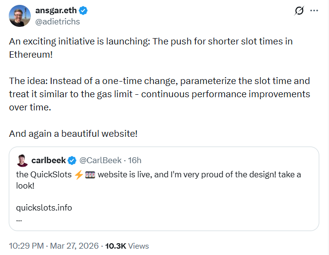 Notícias sobre Ethereum focam no impulso do Quickslot | Fonte: ansgar.eth