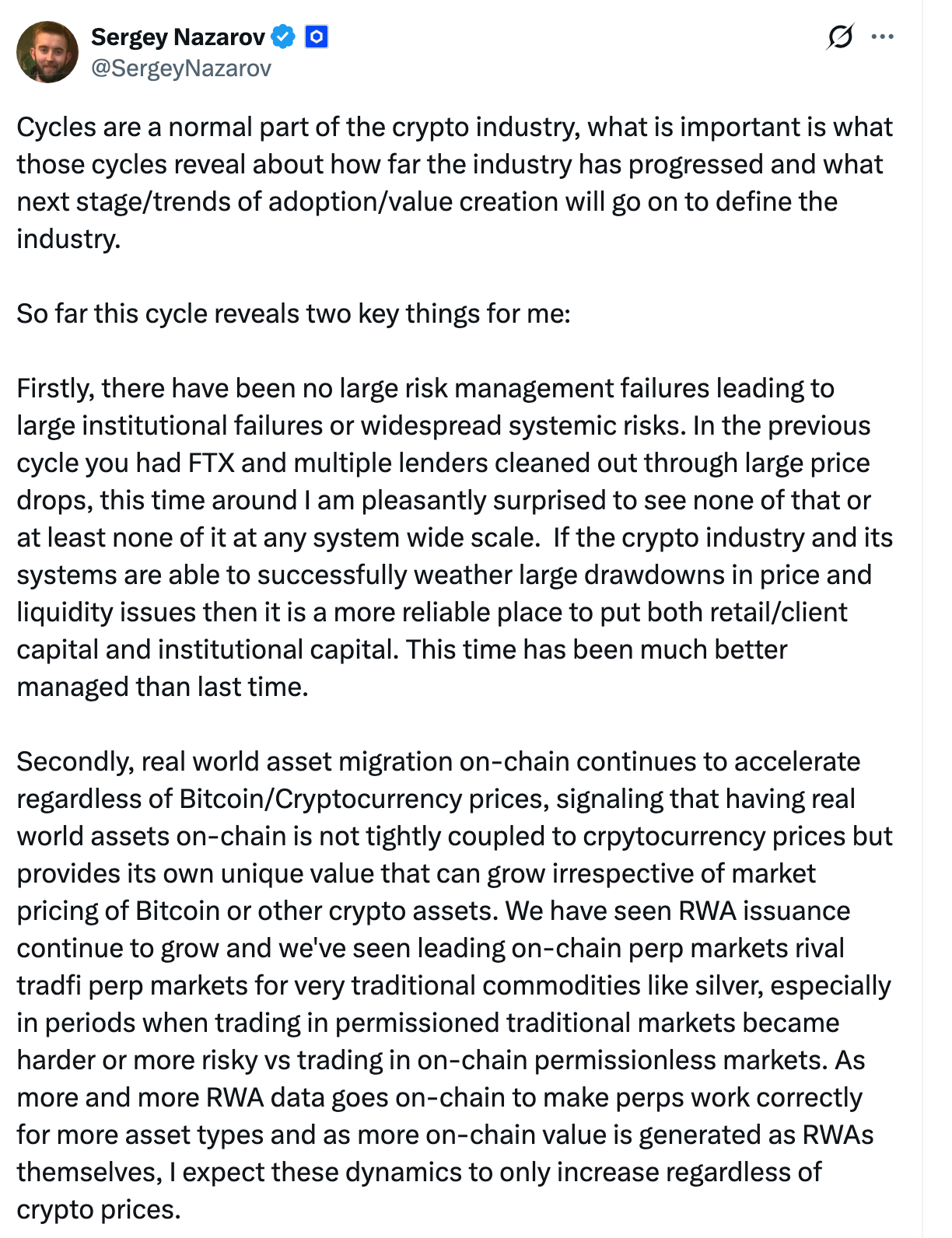 Sergey Nazarov 加密貨幣展望 | 資料來源:X