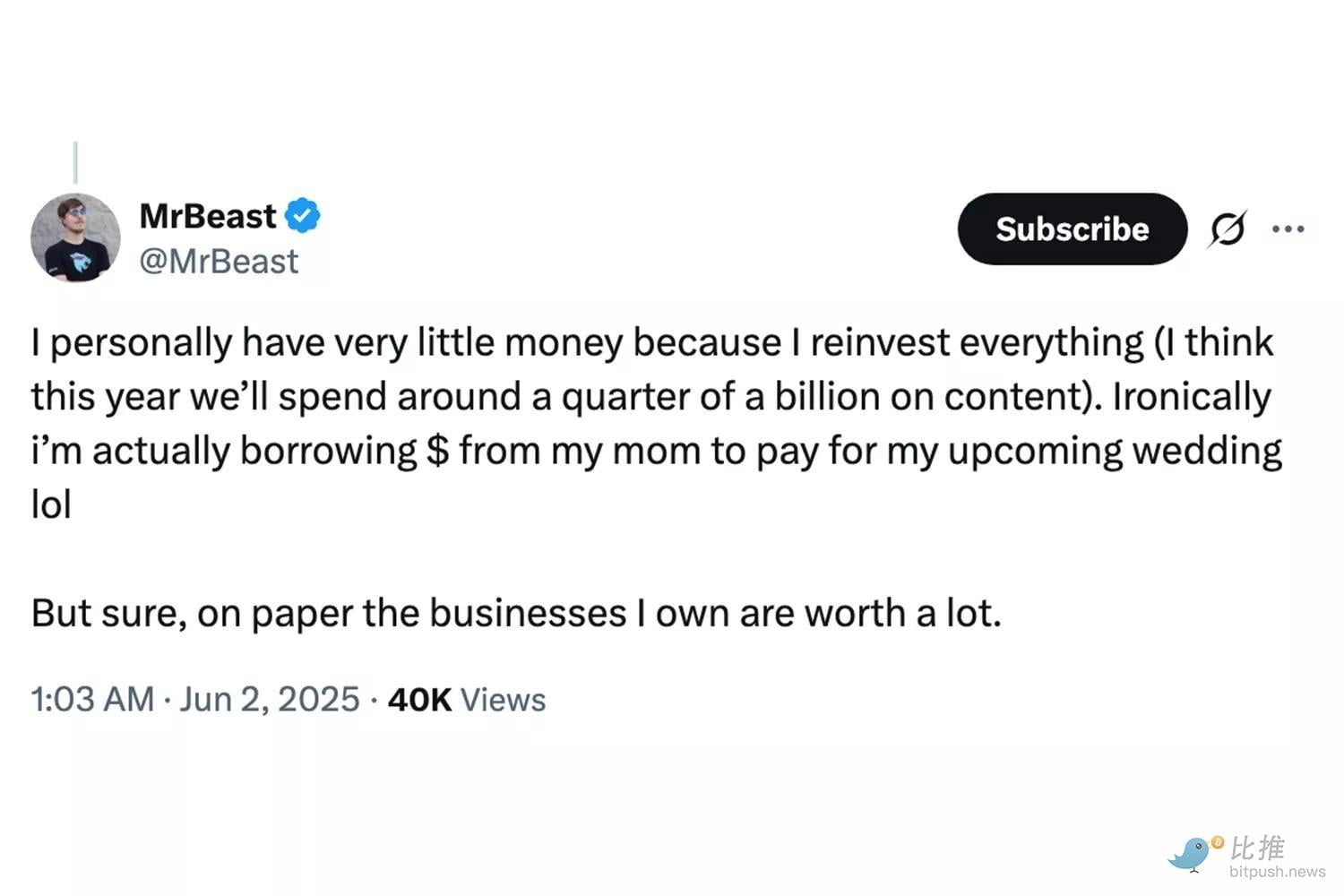 BitMine ImmersionがMrBeastのBeast Industriesに2億ドル投資、DeFi統合を視野に | KuCoin