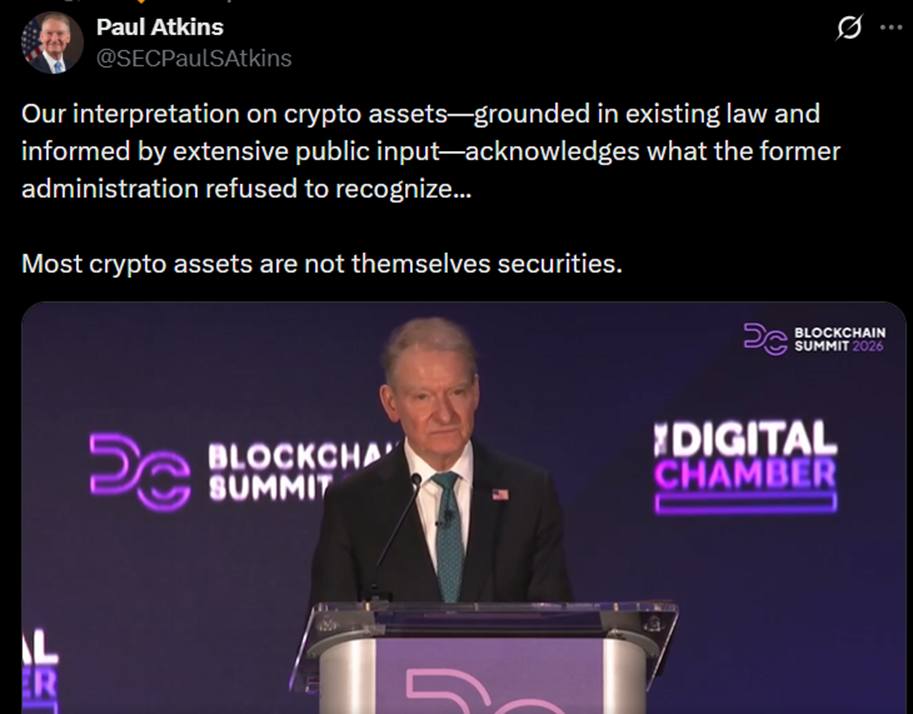 美國證券交易委員會主席保羅·阿特金斯提供加密貨幣分類指南 | 來源：保羅·阿特金斯由 The Digital Chamber 提供