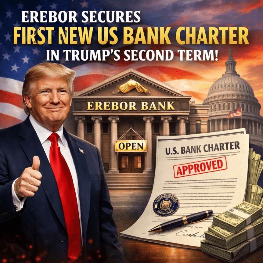 Erebor Obtém Primeira Nova Carta Bancária dos EUA na Segunda Dama de Trump