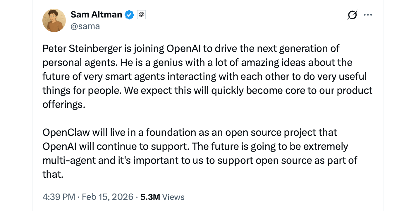 Openclaw Goes Foundation Model as Creator Heads to OpenAI Openclaw Goes Foundation Model as Creator Heads to OpenAI
