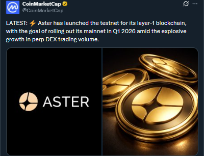 Aster news on its L1 launch | Source: CoinMarketCap
