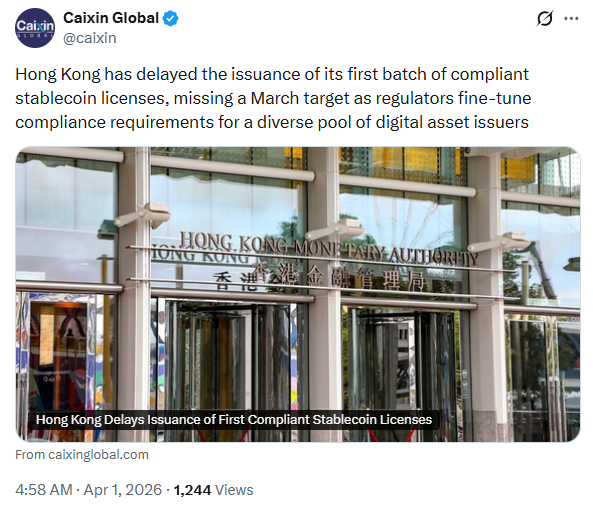Notícias sobre stablecoin de Hong Kong | Fonte: X