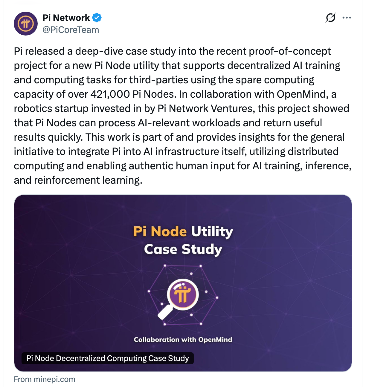 Pi announcement on OpenMind deal | Source: X