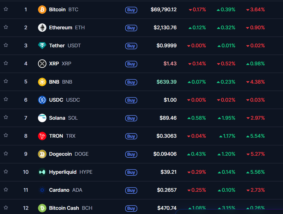 Hyperliquid Crypto Lọt Vào Danh Sách 10 Đồng Tiền Điện Tử Hàng Đầu | Nguồn: CoinMarketCap