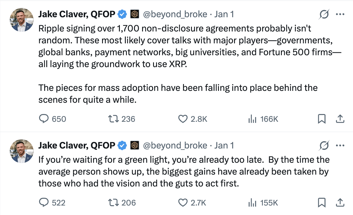 Jake Claver Yorumları XRP tahmini eksikliği Jake Claver'in XRP tahmini hatalı olduktan sonraki yorumları