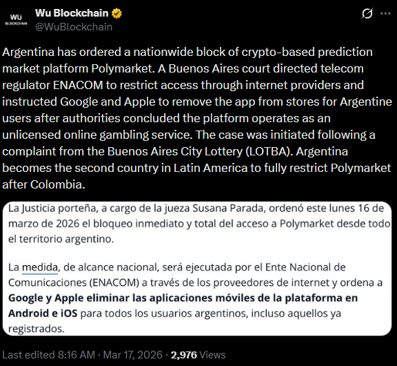 Tin tức tiền điện tử Polymarket | Nguồn: X