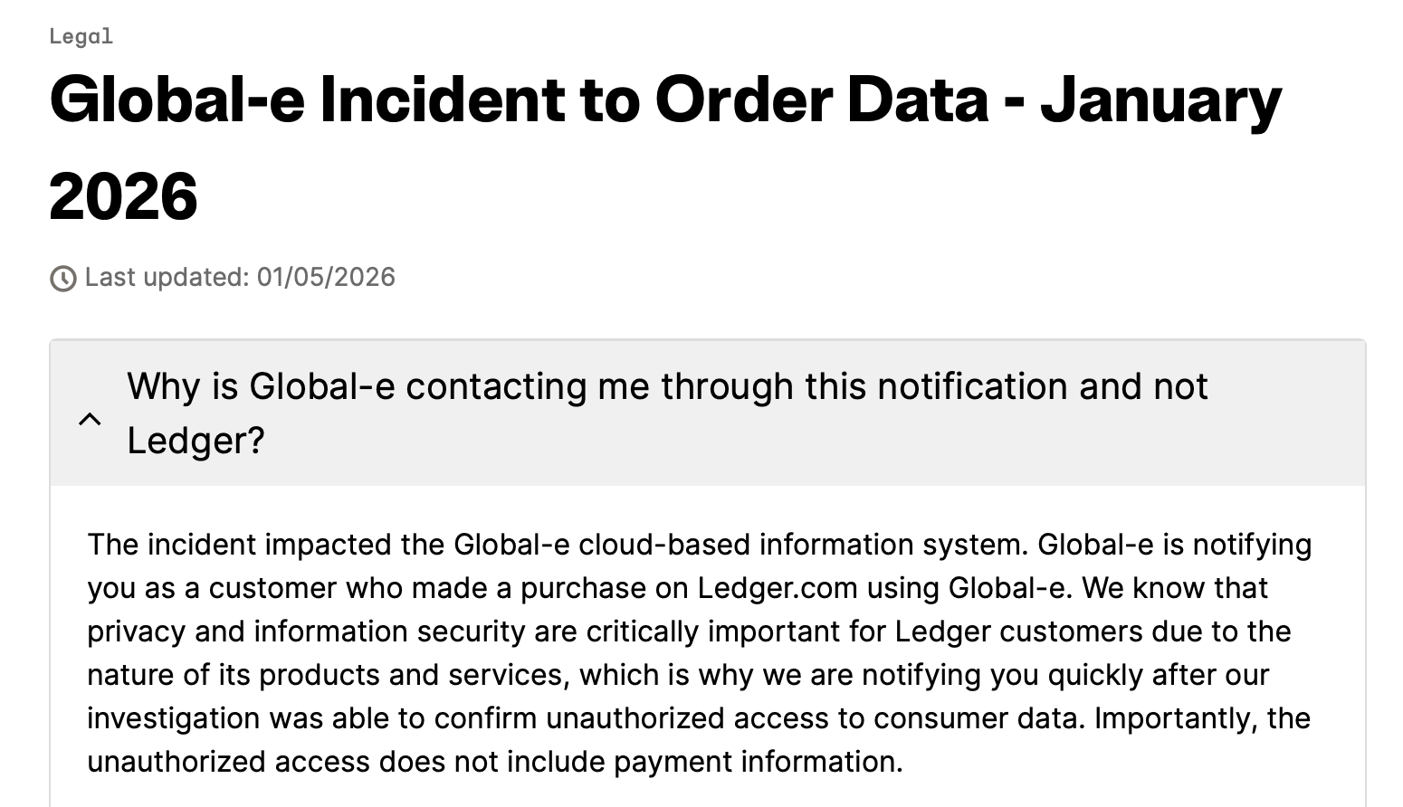 Ledger Responds to Global-e Breach Impacting Customer Order Records